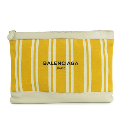 Balenciaga Navy-clip M Clutch Bag Yellow-Ivory Leather Canvas