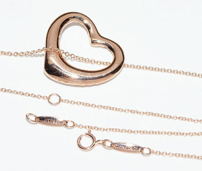 Tiffany & Co Pendant Necklace 18K Pink Gold Diamond Elsa Peretti Open Heart