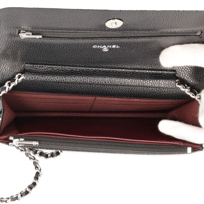 Chanel Matelasse Chain Wallet Ap0250 Caviar Skin Ladies Shoulder Bag Black
