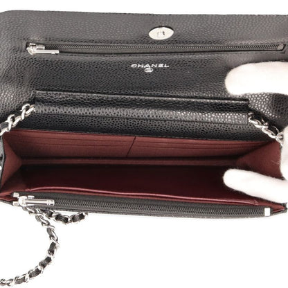 Chanel Matelasse Chain Wallet Ap0250 Caviar Skin Ladies Shoulder Bag Black