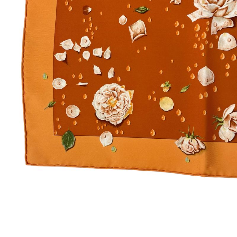 Hermes Scarf Silk LA Rosee Anne Gavarni Rose Drop Orange With Box