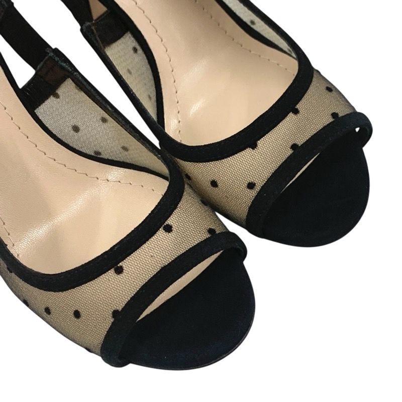 Christian DIOR Jadior Sandals Shoes Mesh Suede Black Rhinestone Dot Ring Back