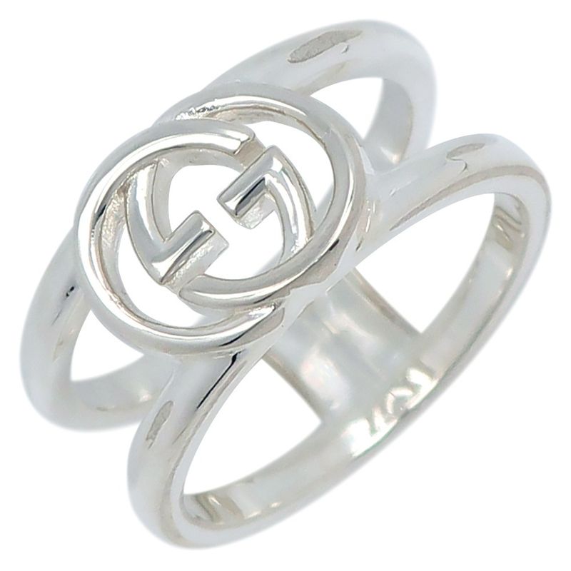 Gucci Interlocking G Open Silver 925 Size 14 Ladies 5.2g Ring