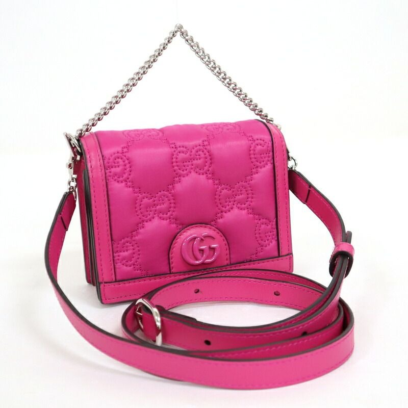 Gucci Mini Shoulder Bag Leather Pink Silver