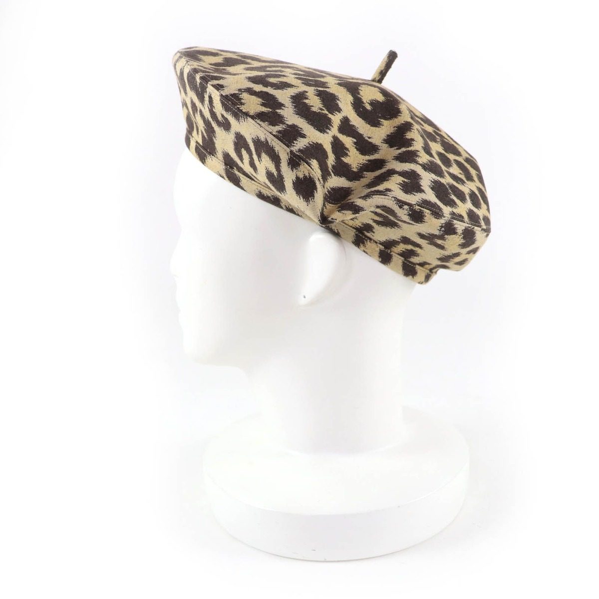 Dior Leopard Pattern Beret Hat Brown 57 — view 3