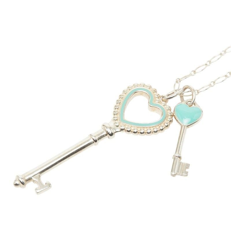 Tiffany & Co Heart Motif Long Necklace Silver Blue Enamel