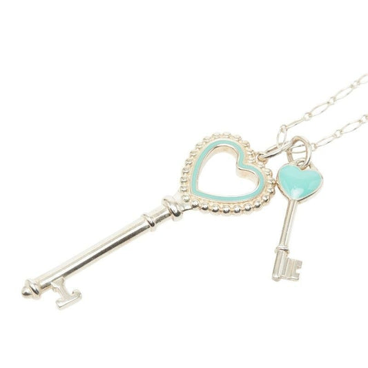 Tiffany & Co Heart Motif Long Necklace Silver Blue Enamel