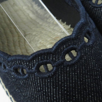 Hermes 231140z Chaine D'ancre Ankle Ribbon Denim Slip-on Indigo 37 With Box And