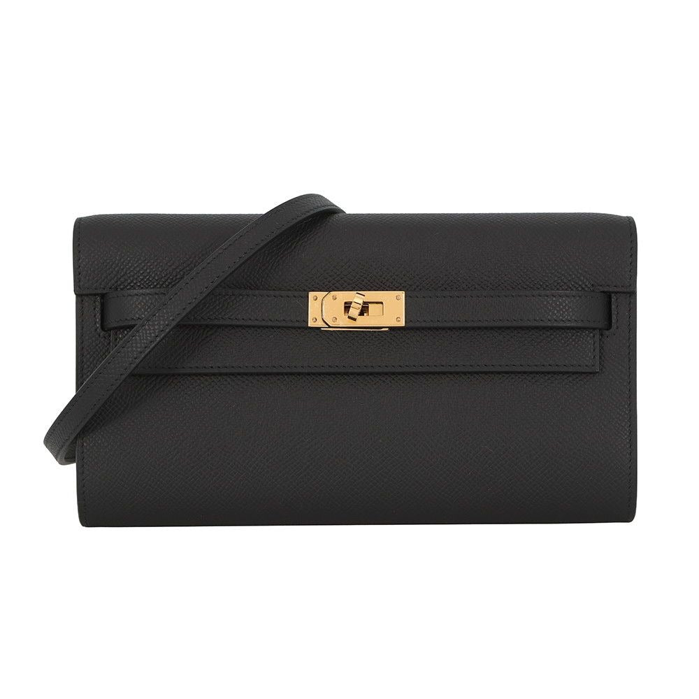 Hermes Kelly Wallet Long to Go Black Gold Epsom