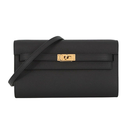 Hermes Kelly Wallet Long to Go Black Gold Epsom