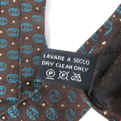 Gucci 100% Silk Interlocking G Total Pattern Cles St Logo Tie Wide Tie Brown