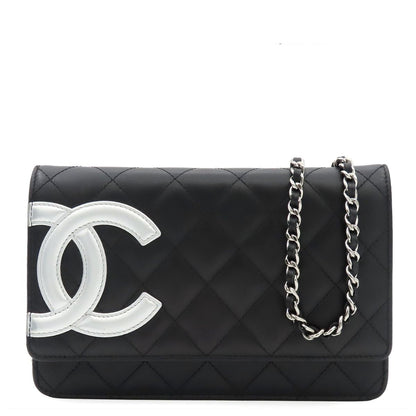 Chanel Cambo Line Chain Wallet Black Silver Calfskin Shoulder Bag
