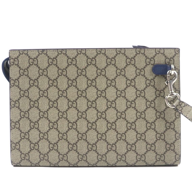 Gucci 768255 GG Supreme Logo Hardware Bicolor Leather Use Small Pouch Clutch