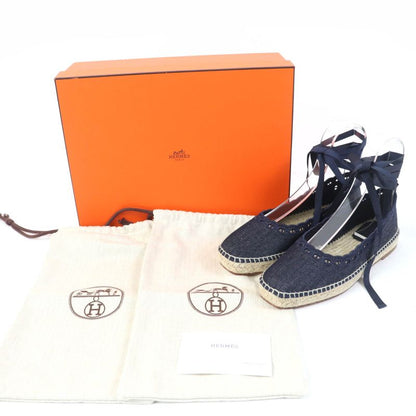 Hermes 231140z Chaine D'ancre Ankle Ribbon Denim Slip-on Indigo 37 With Box And