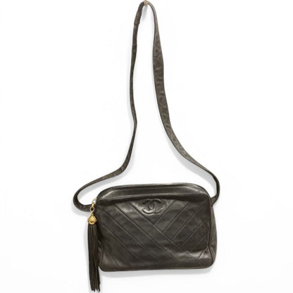 Chanel ⑤ Coco Mark Lamb Leather Shoulder Bag With Tassel Charm Ladies Black