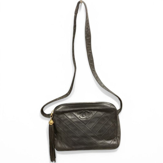 Chanel ⑤ Coco Mark Lamb Leather Shoulder Bag With Tassel Charm Ladies Black