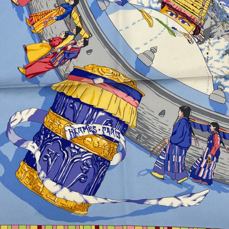 Hermes Carre 90 Prieres AU VENT Prayer In The Wind Silk Scarf Blue