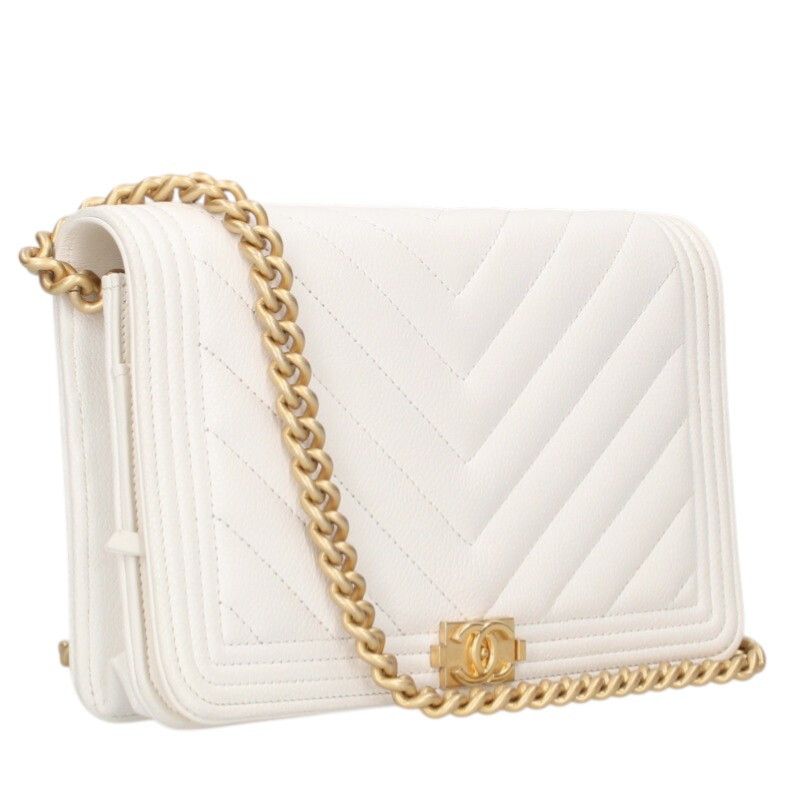 Chanel Chain Wallet Coco Mark Caviar Skin Chevron Shoulder Bag Men's