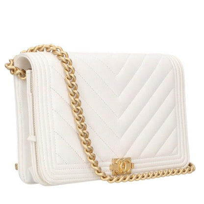 Chanel Chain Wallet Coco Mark Caviar Skin Chevron Shoulder Bag Men's
