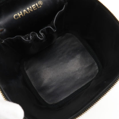 Chanel Vanity Handbag Vintage Lambskin Black Ladies Pouch