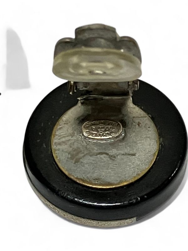 Chanel 00A Bicolor Circle Earrings Ladies Black And Silver