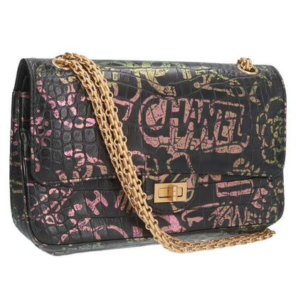 Chanel 2.55 Graffiti Croc Shape Push W Flap Chain Shoulder Bag Women 25