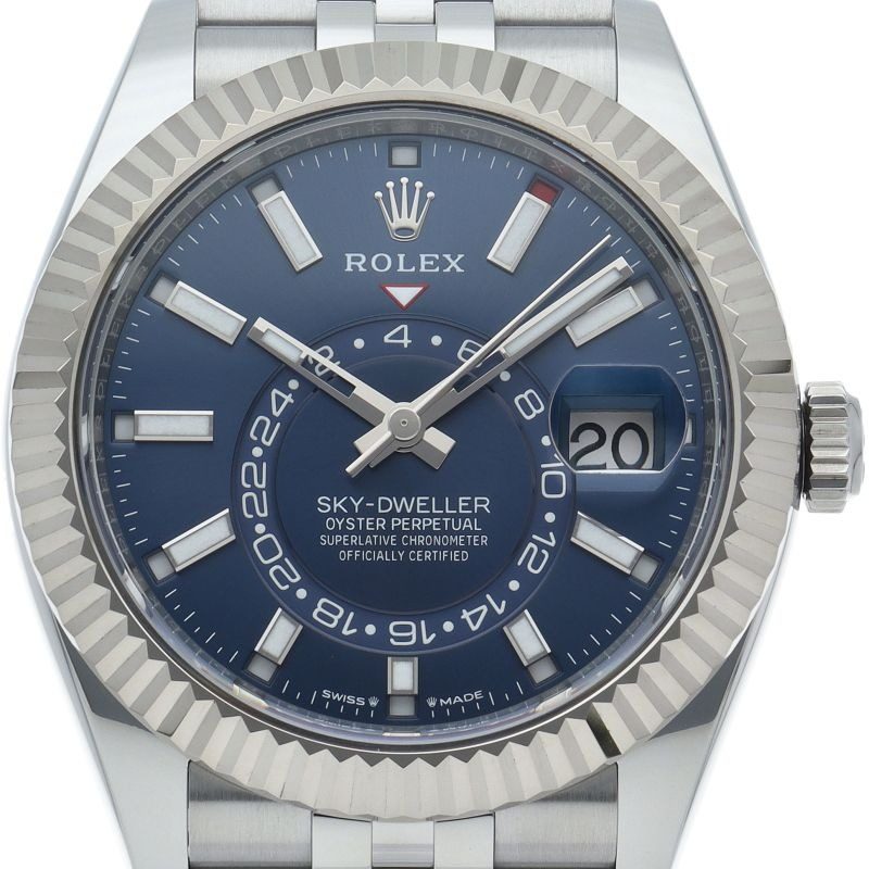 Rolex Sky Dweller Watch Jubilee Blue Box 18k White Gold SS Polished