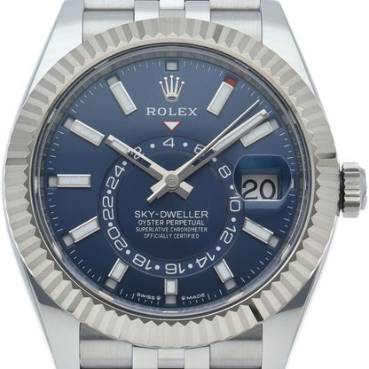 Rolex Sky Dweller Watch Jubilee Blue Box 18k White Gold SS Polished