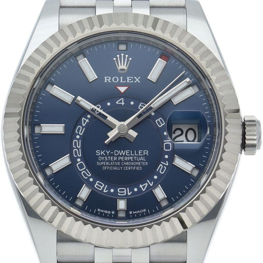 Rolex Sky Dweller Watch Jubilee Blue Box 18k White Gold SS Polished
