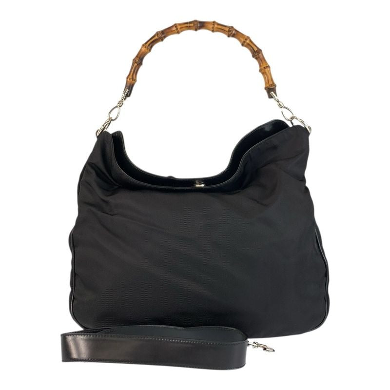 Gucci Bamboo Black Silver Hardware Nylon 001 1577 Shoulder Bag