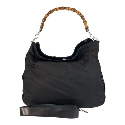 Gucci Bamboo Black Silver Hardware Nylon 001 1577 Shoulder Bag