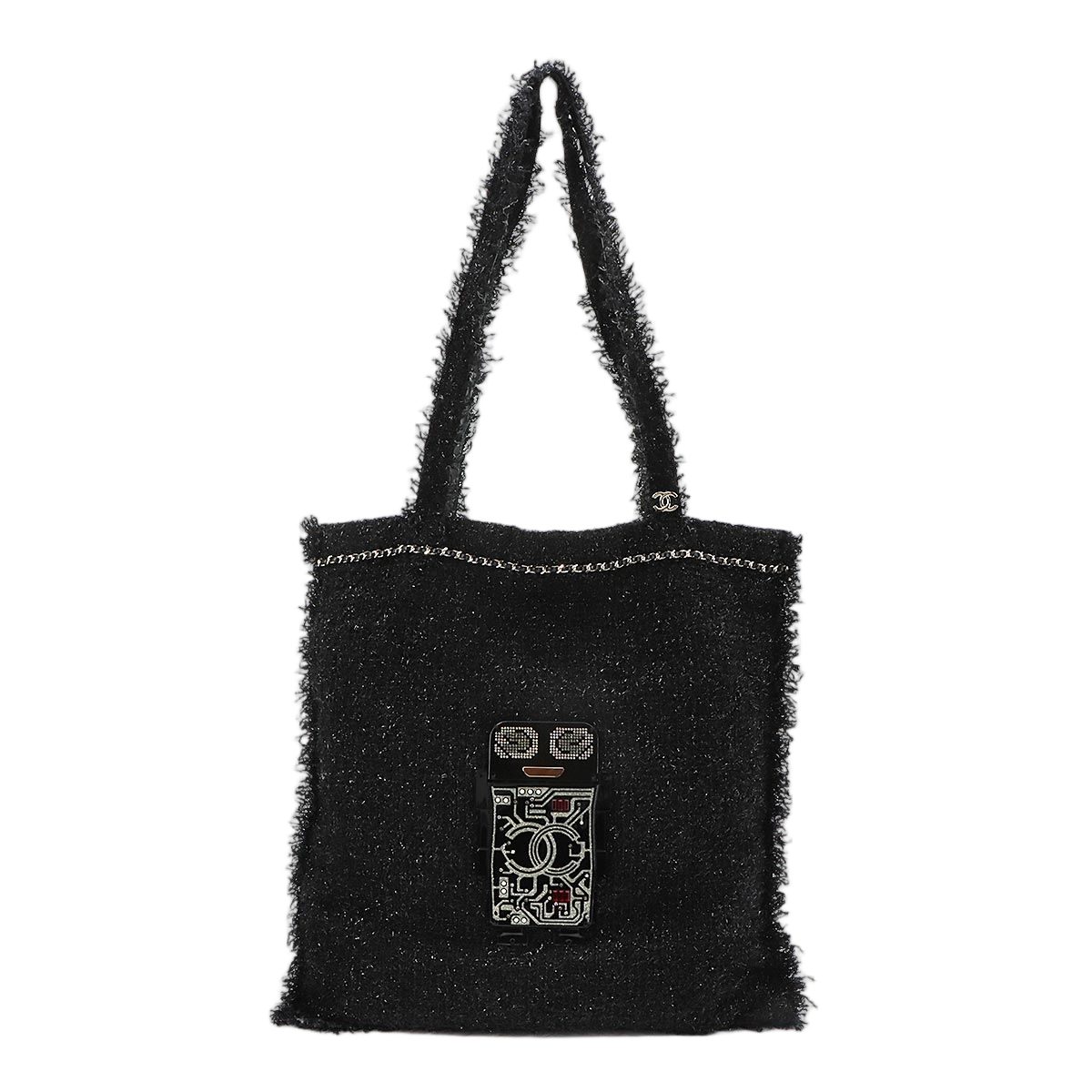Chanel Robot Large Shopping Tote Tweed Rhinestone Black