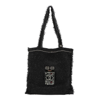 Chanel Robot Large Shopping Tote Tweed Rhinestone Black