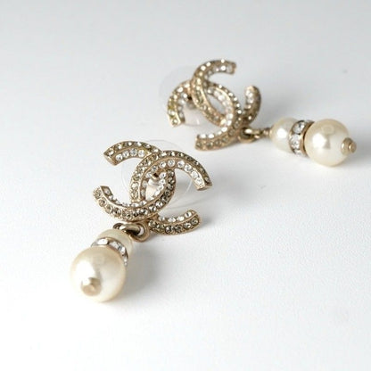 Chanel Earrings Gold Coco Mark Rhinestone