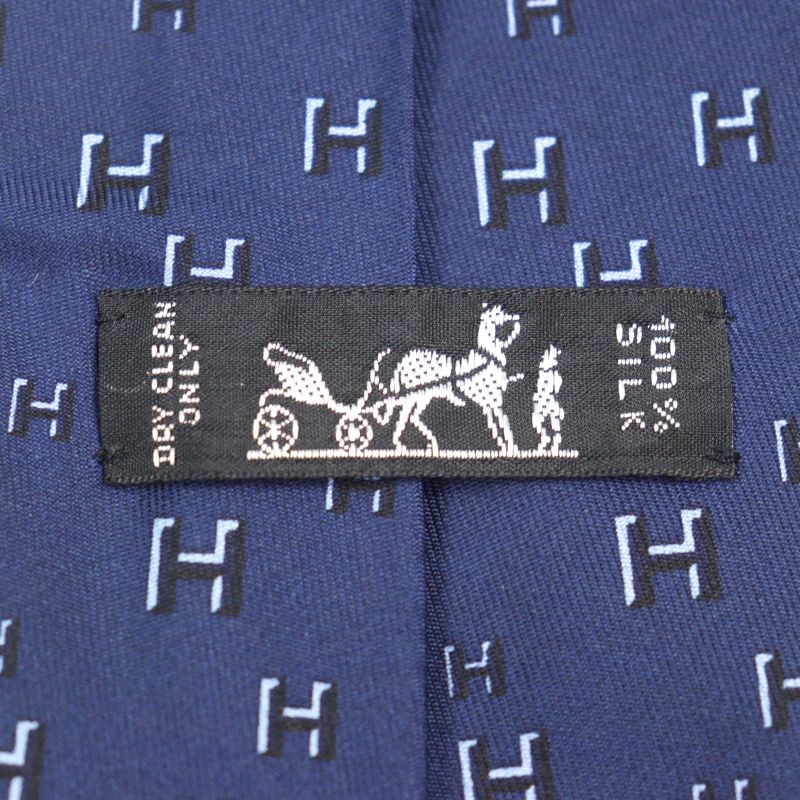 Hermes 5183 IA Cravate 100% Silk H Motif All Over Tie Navy With Box Made In