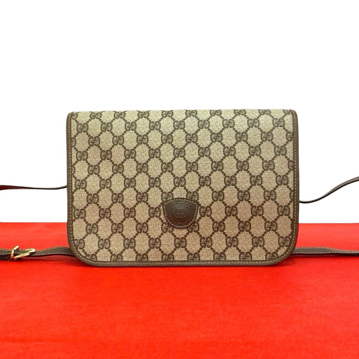 Gucci Vintage GG Logo Leather Shoulder Bag Pochette Crossbody Brown