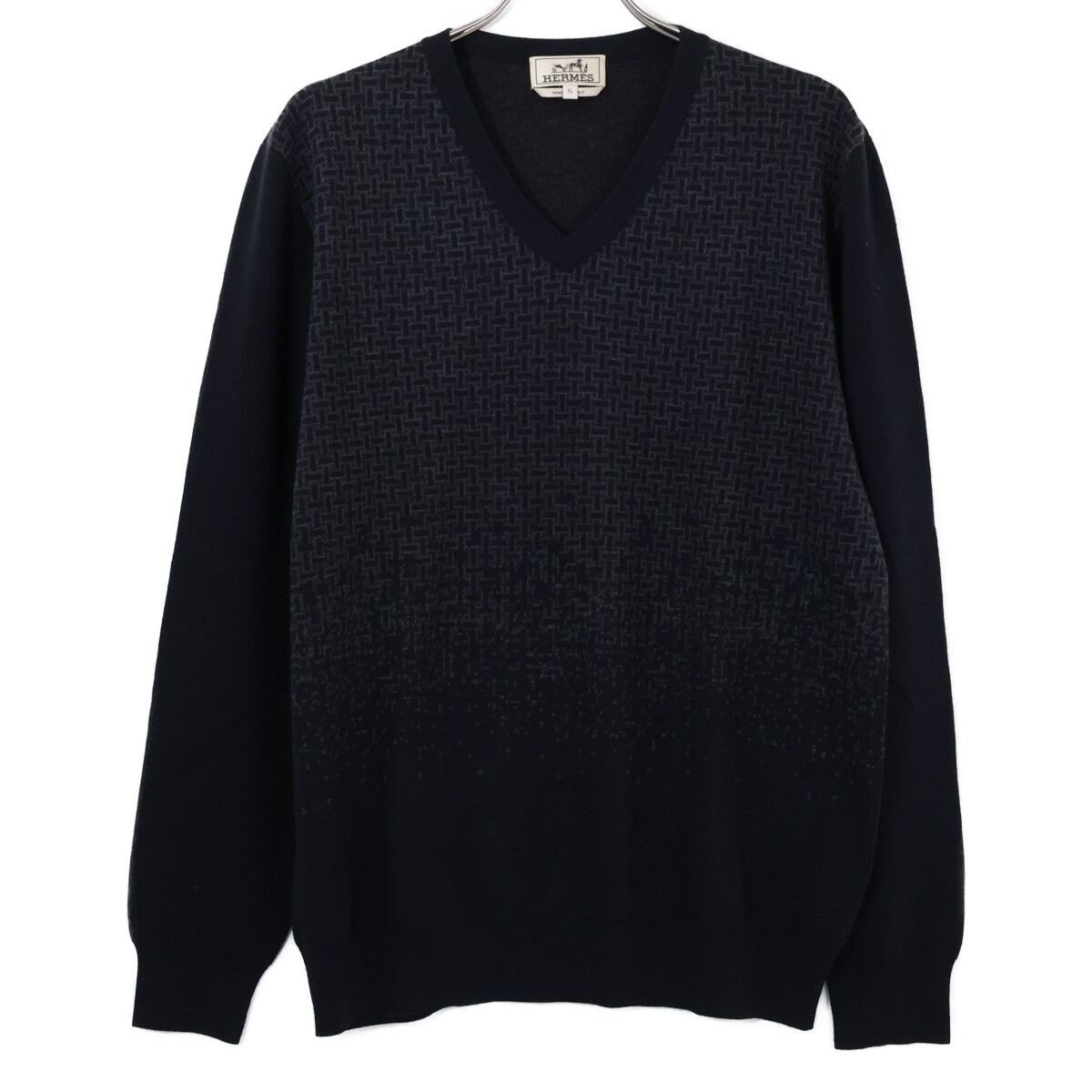 Hermes Gradient All Over Pattern V-neck Knit Sweater XL