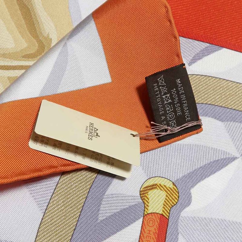 Hermes Carre 90 Scarf Beaute Composee 100% Silk Orange Brown