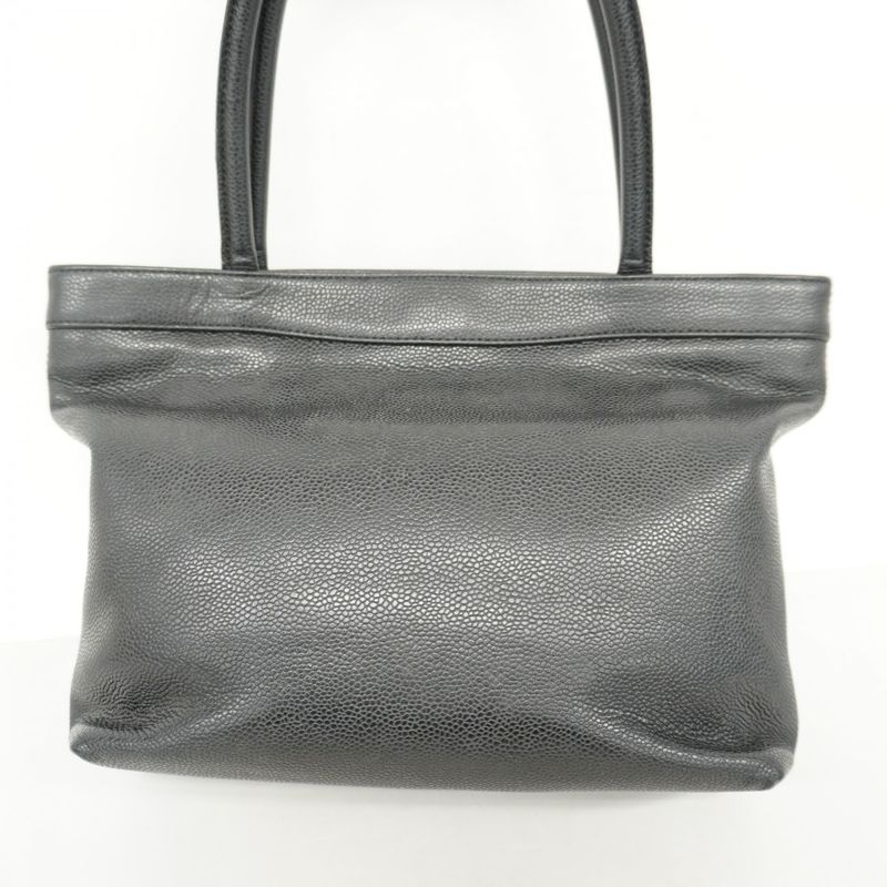 Chanel Handbag Caviar Skin Black Gold Hardware Women