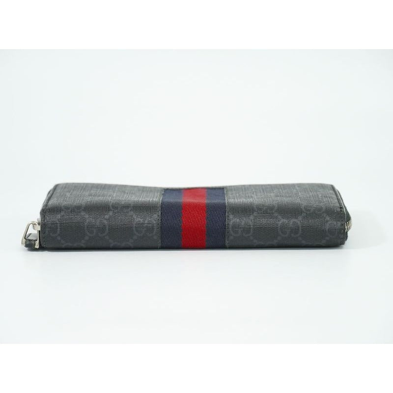 Gucci New Web Sherry Line GG Supreme Round Zipper Long Wallet Gray — view 3