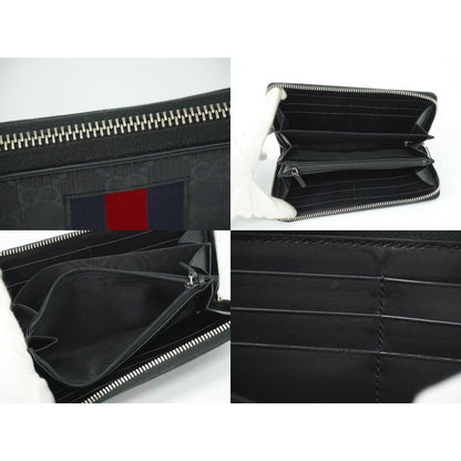Gucci New Web Sherry Line GG Supreme Round Zipper Long Wallet Gray — view 8