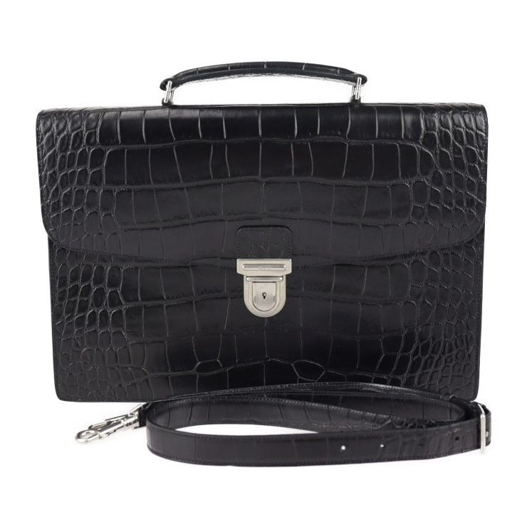 Celine Business Bag Croc Shape Pressed Leather Black Silver Hardware Portable