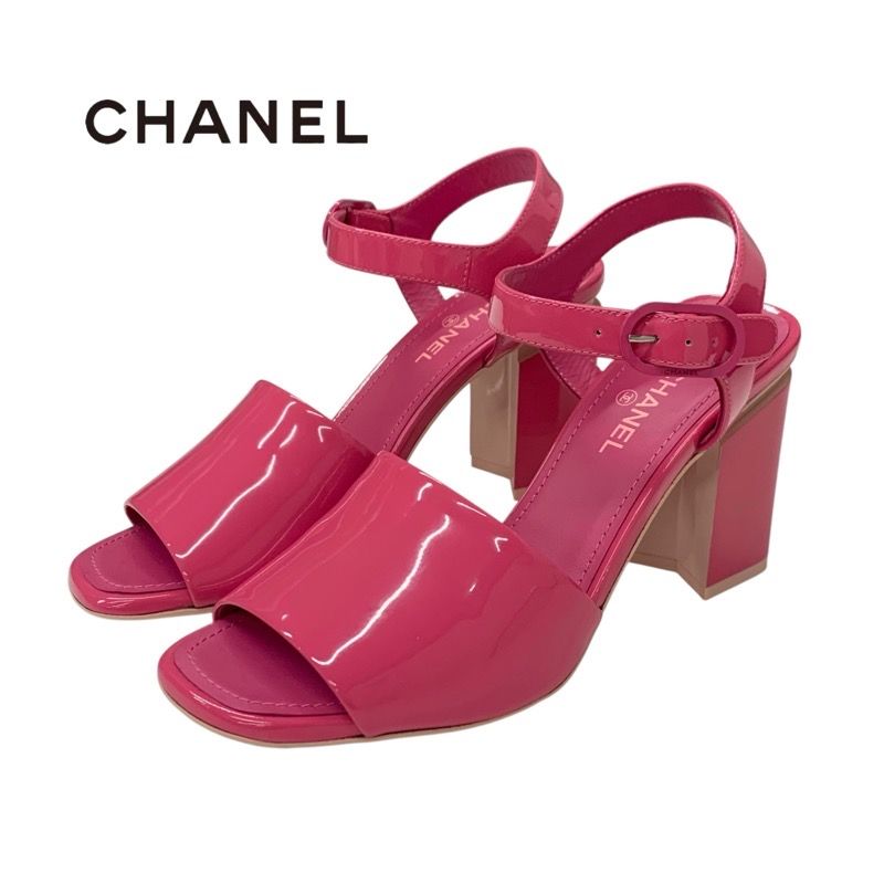 Chanel Sandals Shoes Patent Pink Unused Here Mark Strap
