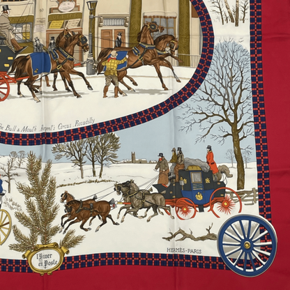 Hermes Carre 90 Postal Coach Scarf Silk Red