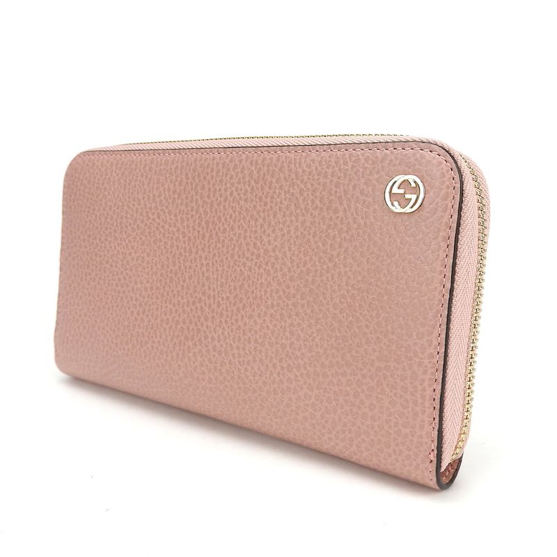 Gucci Long Wallet 449347 Interlocking Leather Pink Gold Hardware Round Zipper