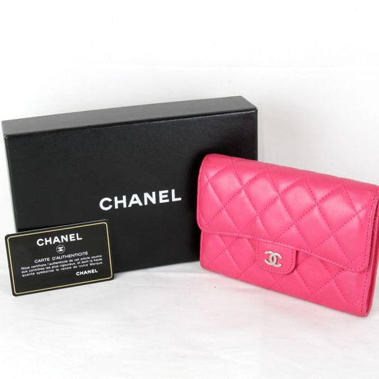 Chanel Timeless Classic Card/boxed Bifold Wallet Pink Leather