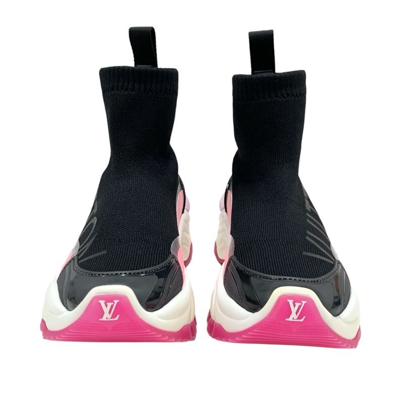 Louis Vuitton Run 55 Line Sneakers Shoes Fabric Rubber Black Pink Black Sock