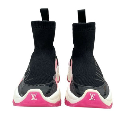 Louis Vuitton Run 55 Line Sneakers Shoes Fabric Rubber Black Pink Black Sock
