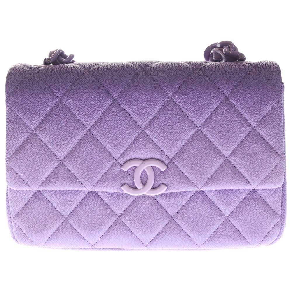 Chanel Quilted Chain Shoulder Bag Purple Caviar Leather