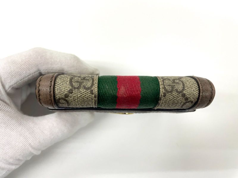 Gucci Ophidia GG Supreme PVC X Leather Compact Wallet 523174 Beige X Ebène Made